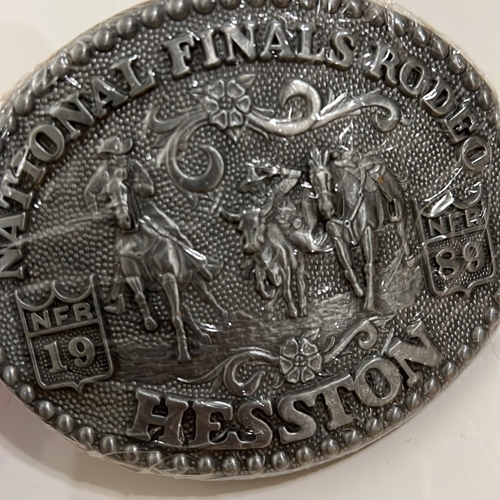 1989 NFR Hesston National Finals Rodeo belt buckle pewter vintage NEW adult - Picture 5 of 5